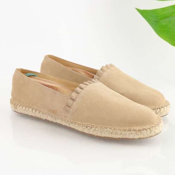 Talbots Womens Izzy Espadrilles Flat Size 9 Tan Nude Suede Ruffle Slip On Shoe - Picture 10 of 12
